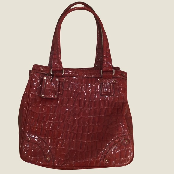 Liz Claiborne Tote Bag Red Moc Croc Tall with Shoulder Work Computer Bag Vegan - Picture 1 of 8